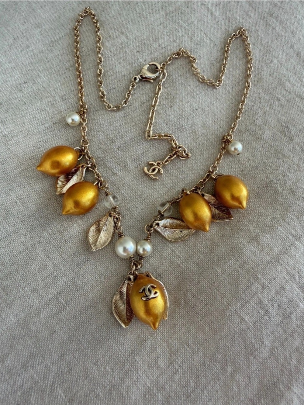Chanel Mark Lemon Necklace Gold & White